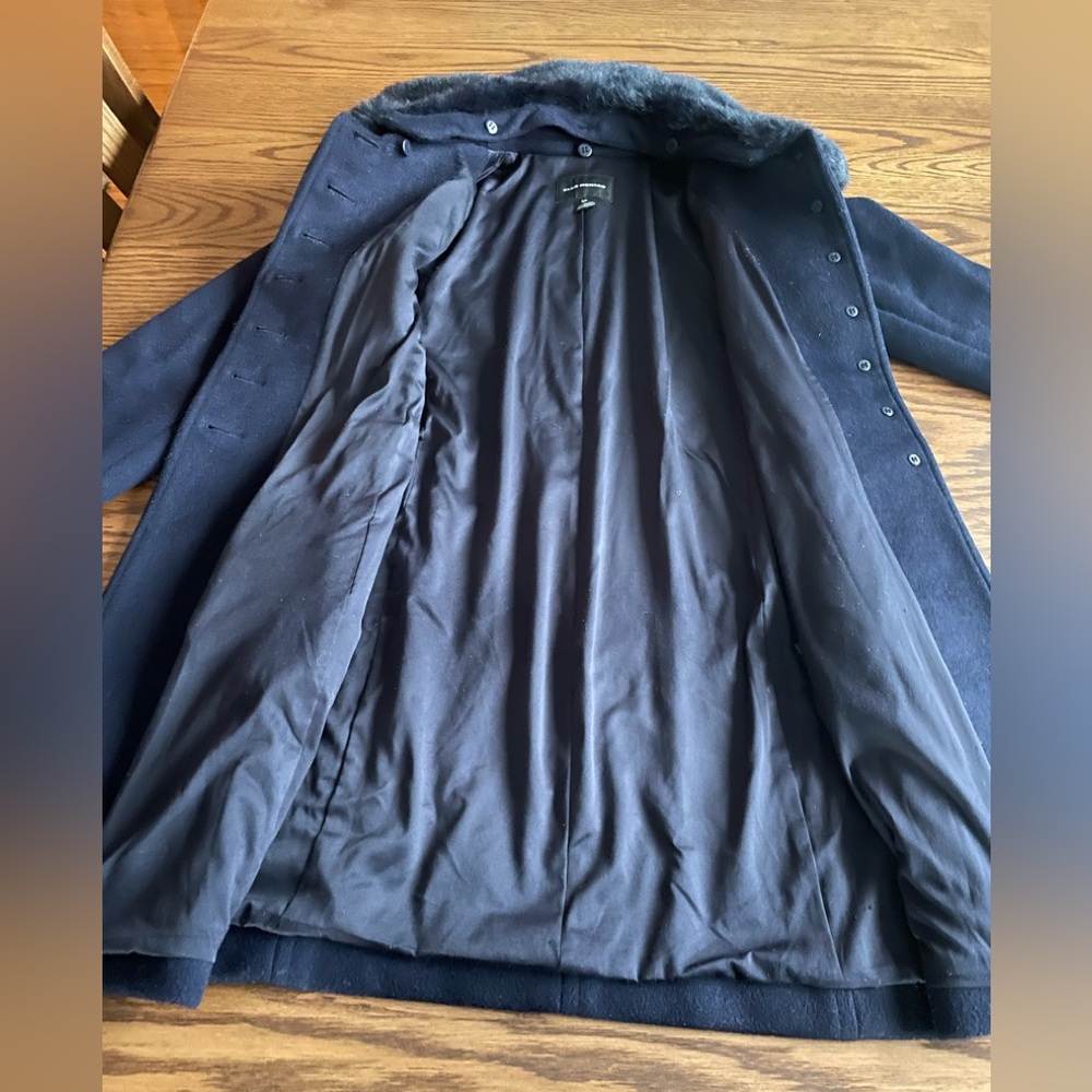Club Monaco Rania Navy Blue Wool Coat With Faux Fur Collar Size SP - Picture 9 of 11
